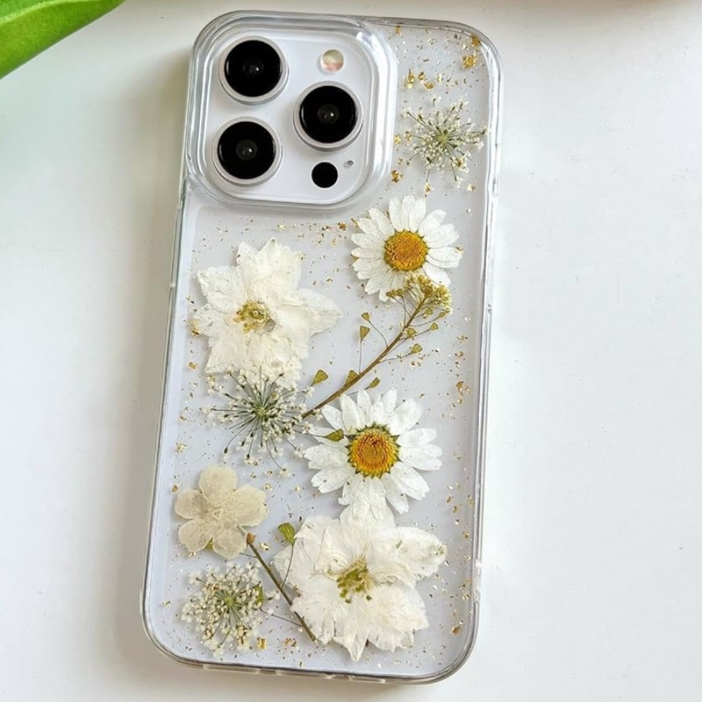 iPhone 15 Pro Clear Case with Pressed Real Flowers